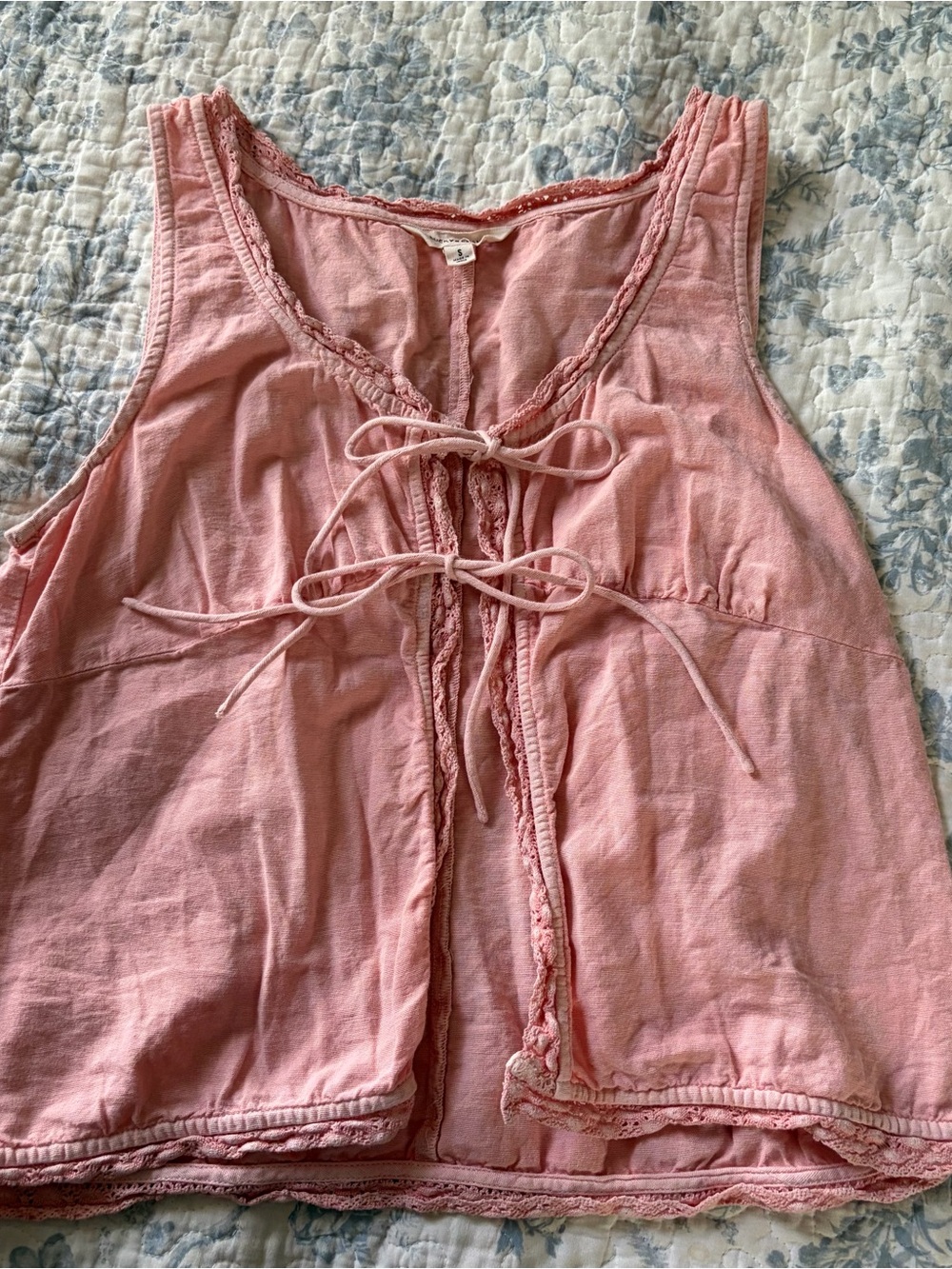 Lucky Brand Coral Pink Tie-Front Cotton Linen Boho